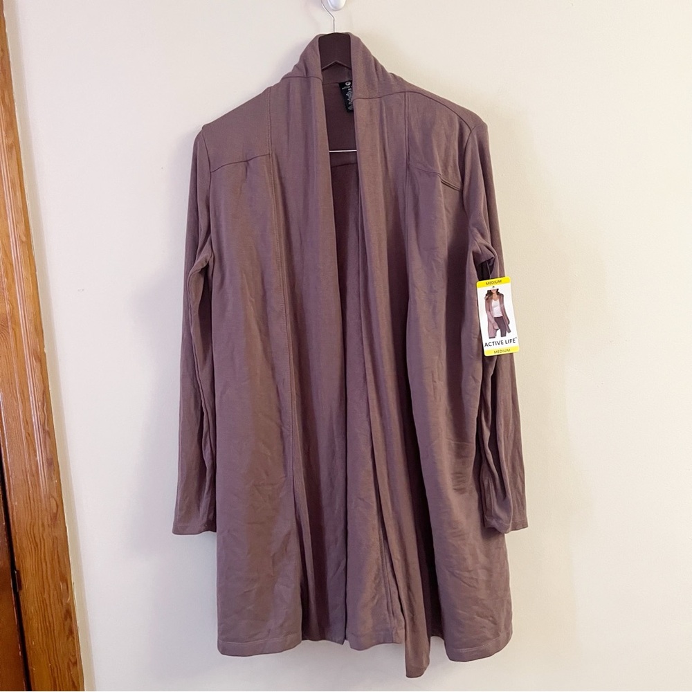 Active Life Mineral Brown Open Front Cardigan Long Length NEW Size Medium